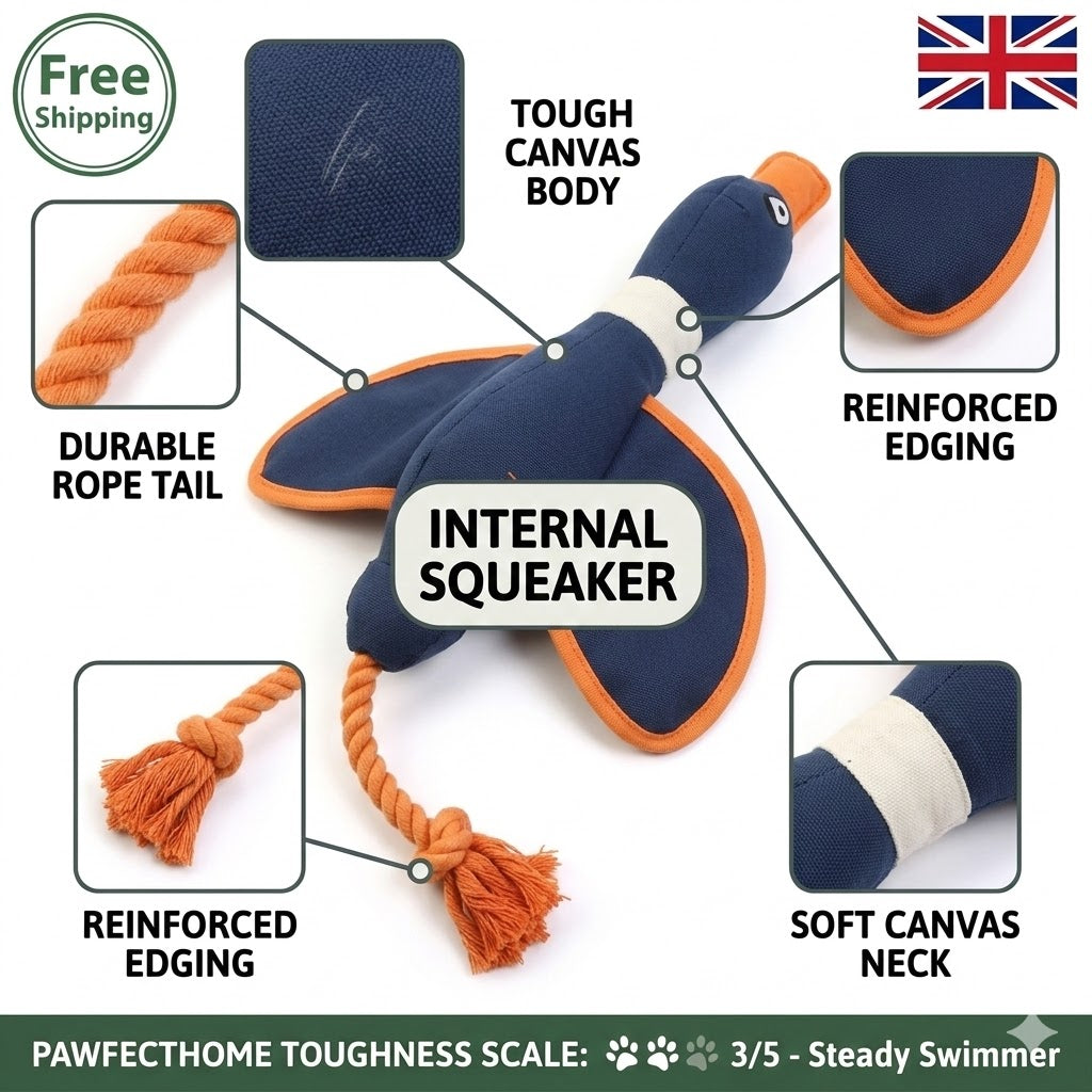 Dog toy with features highlighted on a white background