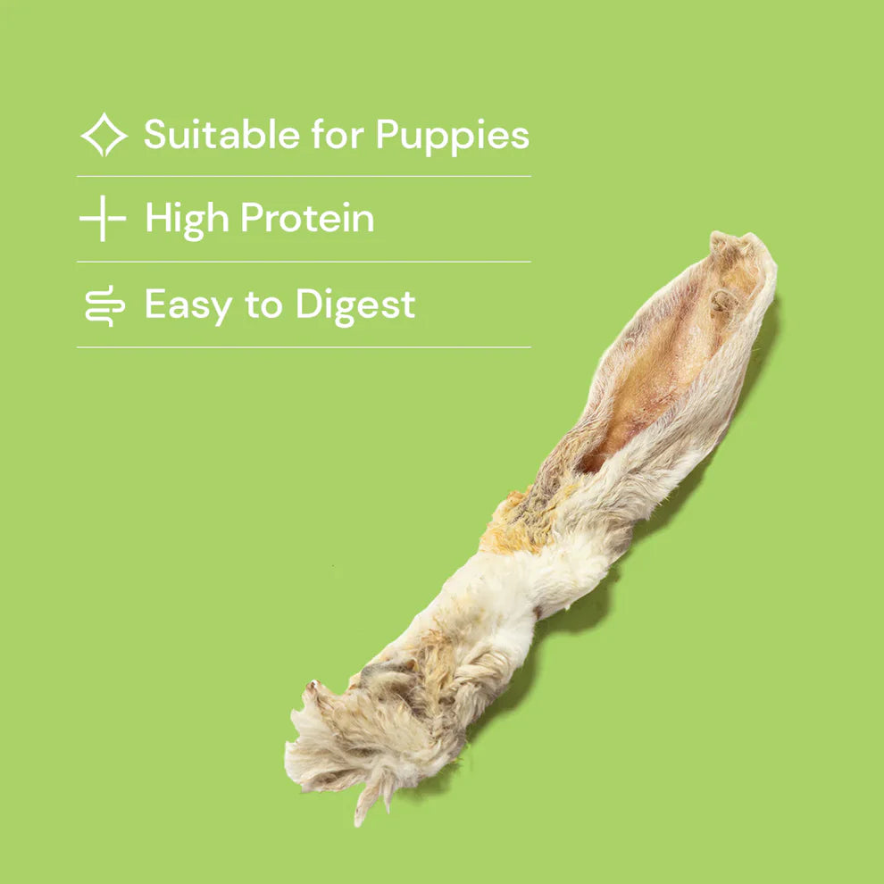 Dog treat suitable for puppies with text on a green background