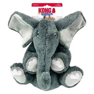 Gray elephant-shaped plush toy with KONG branding on a white background