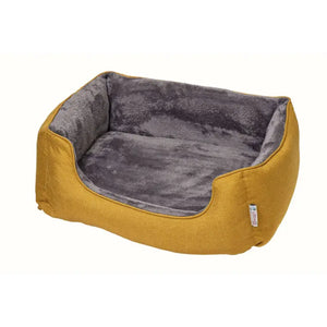 Gor Pets Ultima Bed in mustard showing the thick foam base and supportive high-walled design.