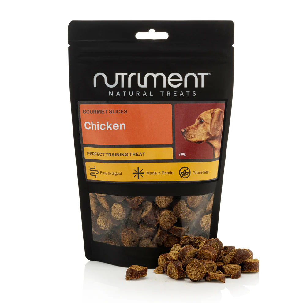 Nutriment natural treats packaging with chicken flavor on a white background